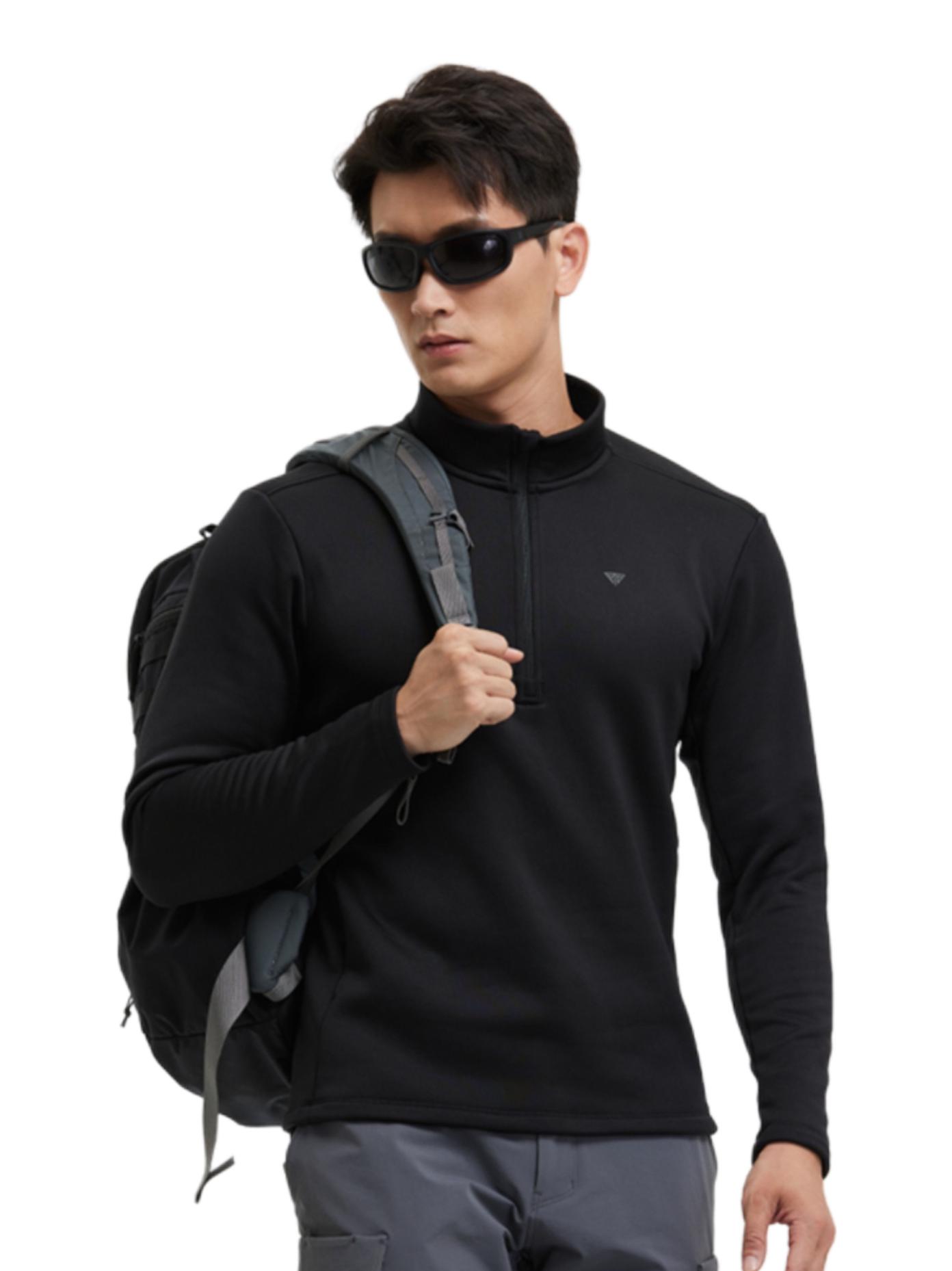 推荐商品：SANFO PLUS/三夫户外 纯色保暖半拉链抓绒衣 18710BUM23286N 黑