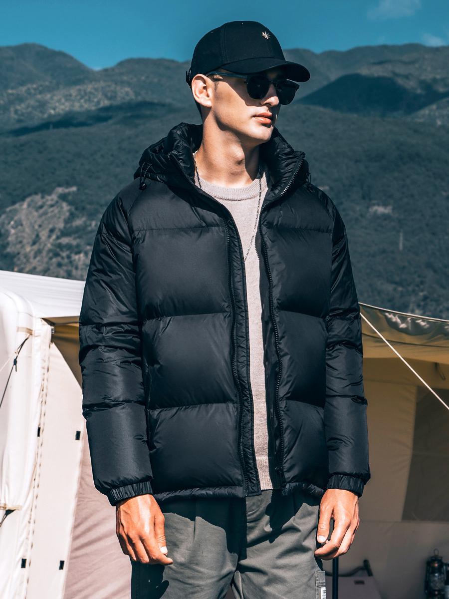 推荐商品：Enjeolon/英爵伦  加厚连帽白鸭绒耐磨纯色短款长袖羽绒服 YR715 黑