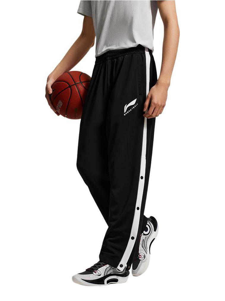 推荐商品：Li Ning/李宁 篮球系列撞色抓绒锁温抽绳针织直筒松紧厚款加绒御寒排扣裤 AKLU075 黑