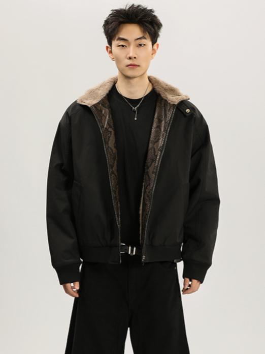 推荐商品：A carton 座山蟒加厚拉链毛领棉服 男女同款 黑