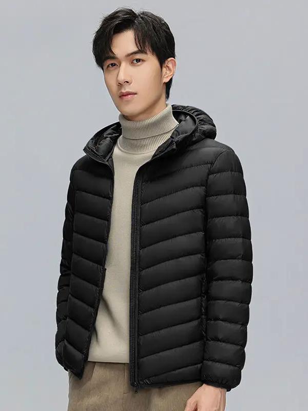 推荐商品：鸭鸭 纯色短款轻薄款连帽内胆白鸭绒羽绒服 YE3C700762Y-QY1 黑