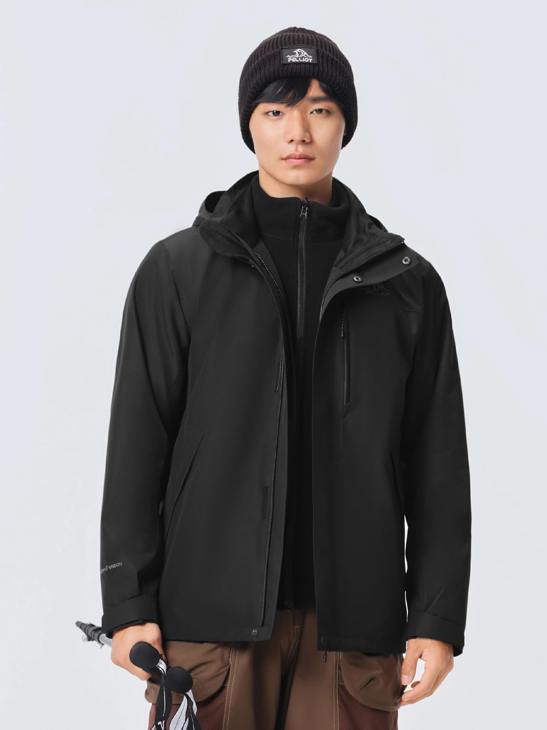 推荐商品：【成毅同款】Pelliot/伯希和 山野 经典3.0系列 马年限定防寒进阶款高海拔环境防暴雨保暖接缝全压胶加绒摇粒绒防雨防风雨防水可拆卸内胆三合一硬壳进藏冲锋衣 115301054/125301055 漫暮黑