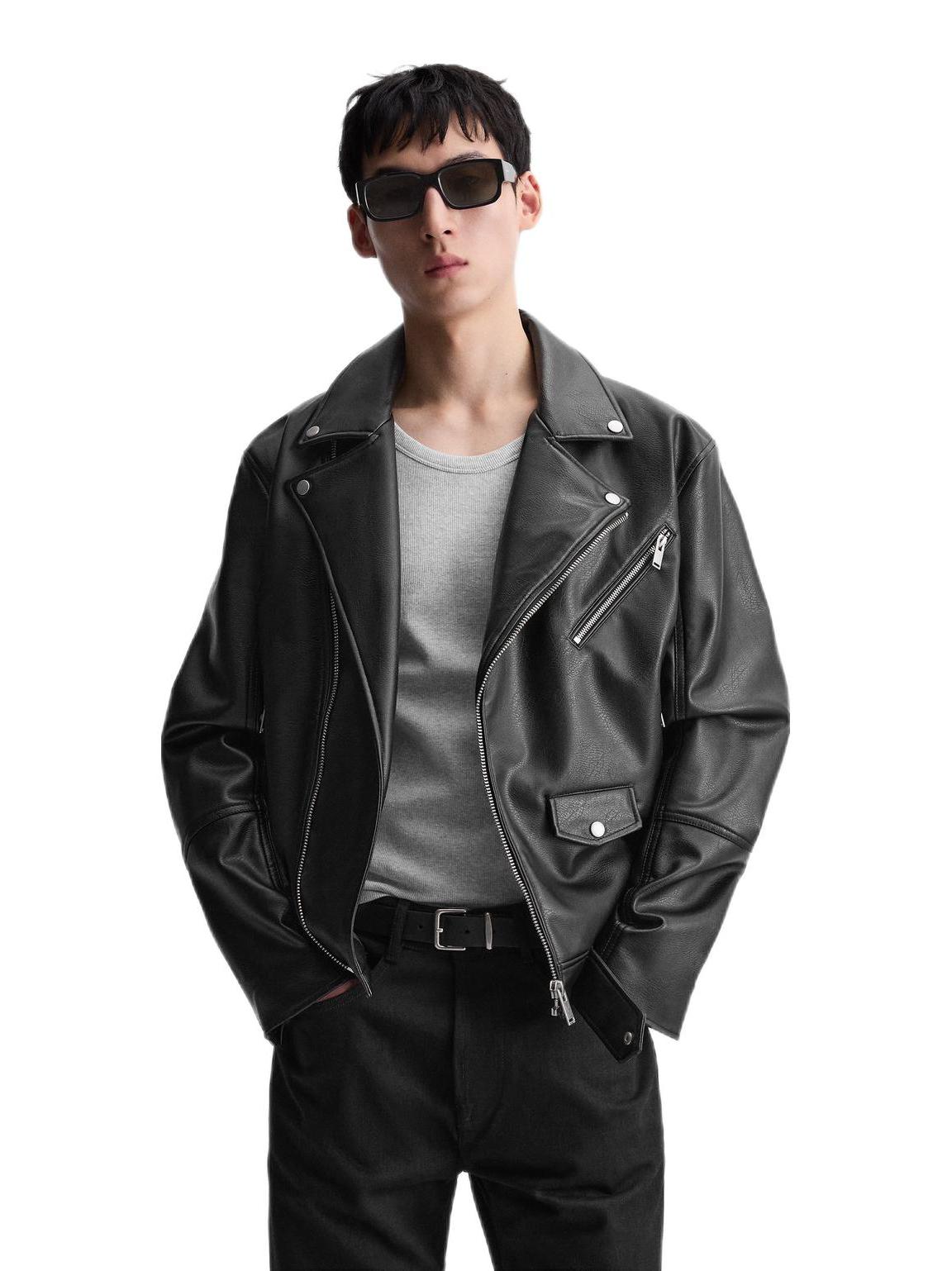 推荐商品：ZARA  耐磨机车风拉链仿皮皮衣 4391400 黑