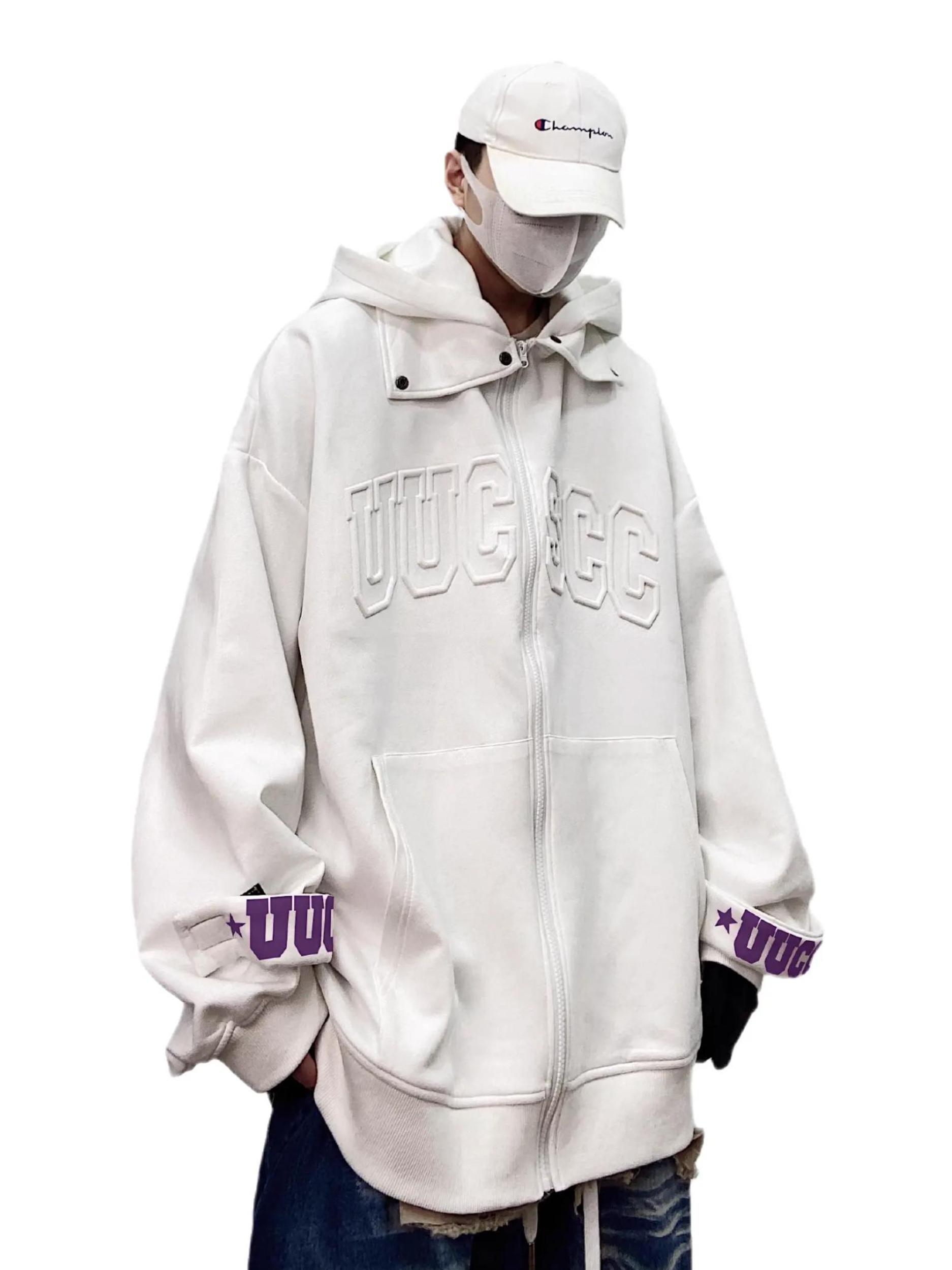 推荐商品：UUCSCC 美式oversize开衫重磅连帽卫衣 N2323 白