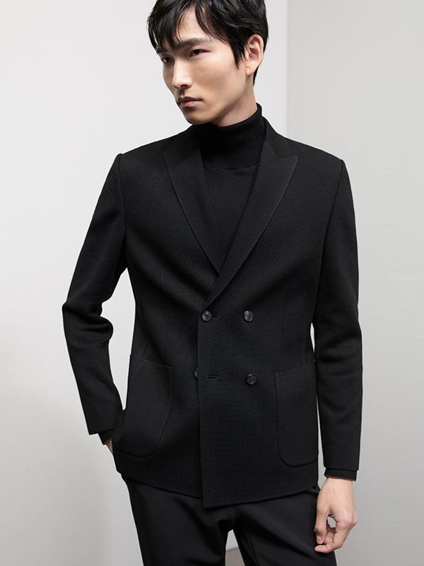 推荐商品：报喜鸟  两粒扣戗驳领无开衩修身羊毛单西西装 ESU233206 黑