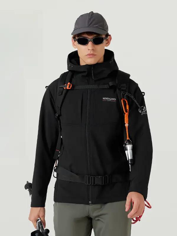 推荐商品：Northland/诺诗兰 纯色风雪白桦林防泼水软壳连帽单层冲锋衣 NXJEH0504E 纯黑