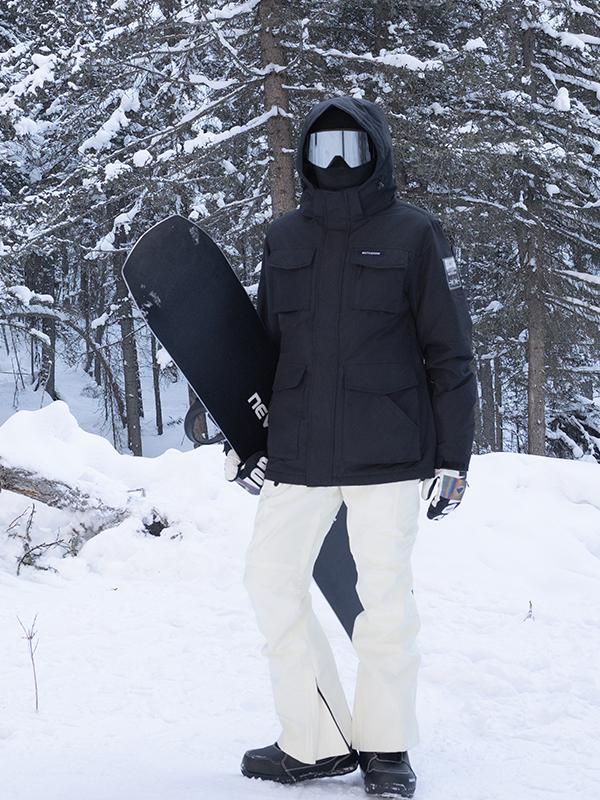 推荐商品：MUTUSNOW/牧途雪  工装套装防风防水加厚双板夹棉单板滑雪服 男女同款 黑+米白/男