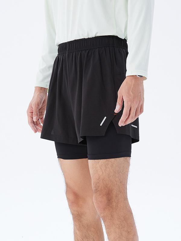 推荐商品：Staw 速干二合一松紧腰系带修身运动短裤 24SAD006 黑