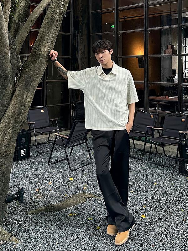 推荐商品：WESSK 老钱风柔软麦穗条格纹短袖Polo衫 156 白 