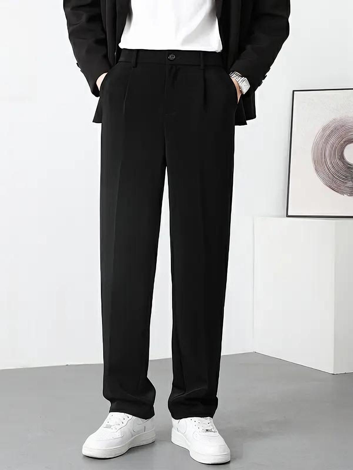 推荐商品：【王一博同款】Jeanswest/真维斯 美式冰丝加绒加厚宽腿直筒修身垂感阔腿西装裤 黑