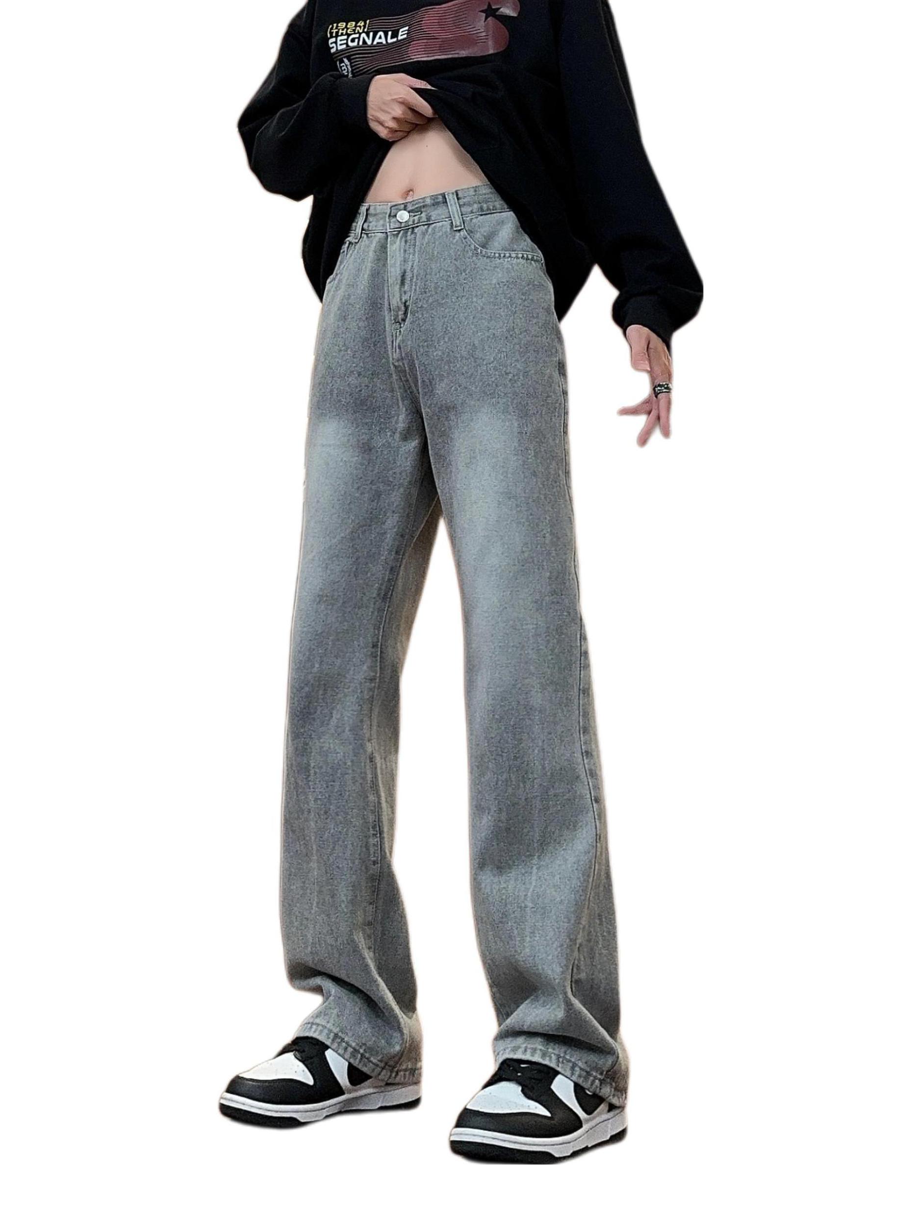 推荐商品：magmode名堂 纯色中腰废土风黄泥染水洗弹力垂感做旧牛仔长裤 MT-24SSNZ0004 烟灰