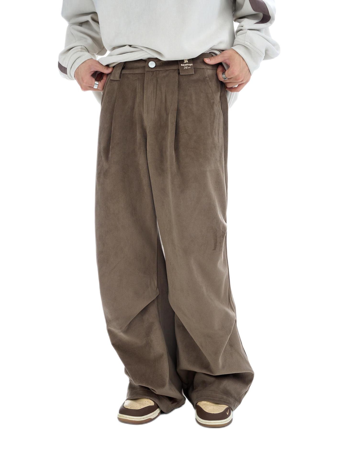 推荐商品：【马柏全同款】BJHG 美式Cleanfit肌理感直筒工装阔腿灯芯绒褶皱裤脚可调节伞兵休闲长裤 BJHG-23CCK405 深棕