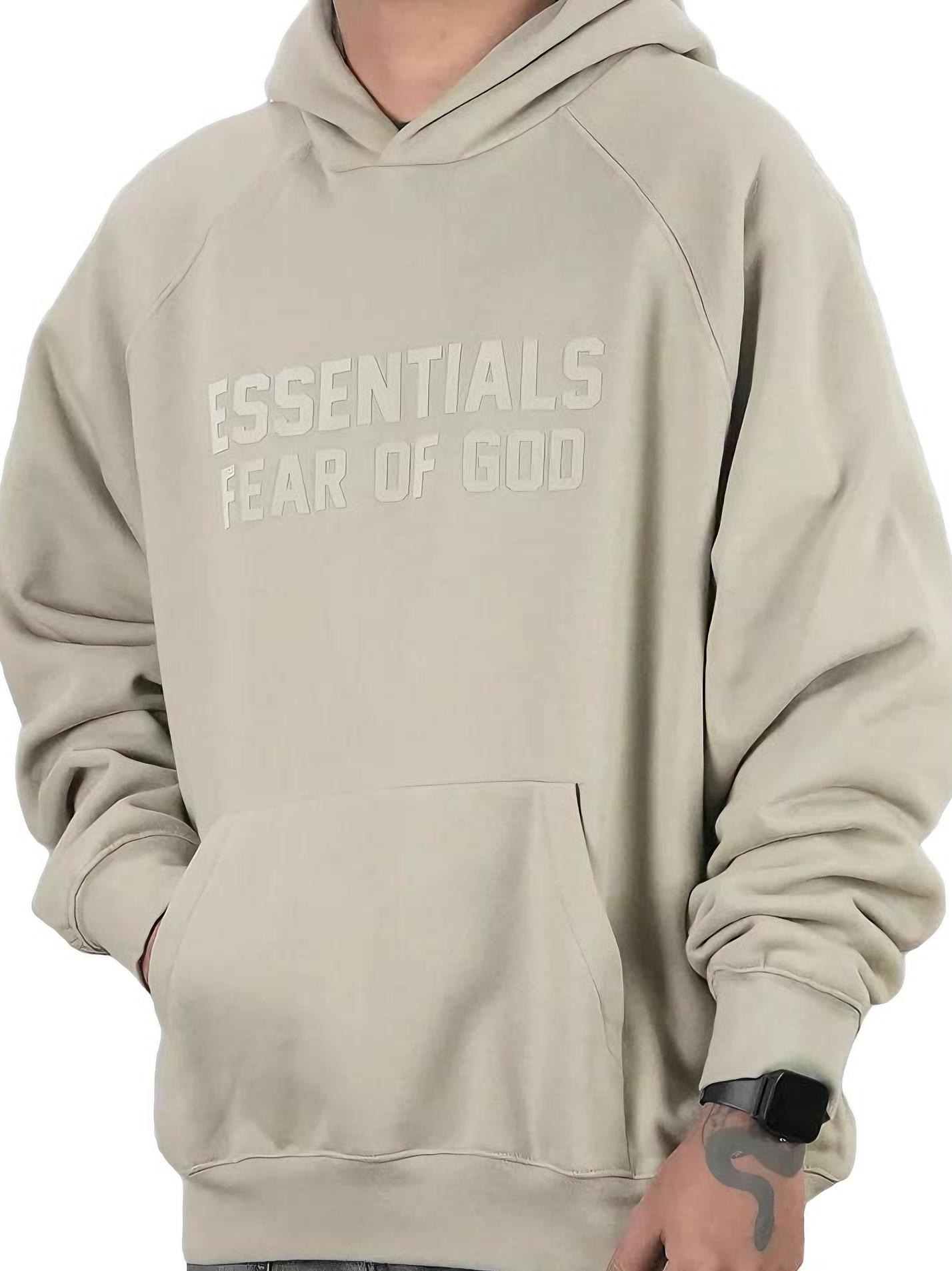 推荐商品：【吴俊霆同款】Fear of God 复线字母大LOGO印花压花连帽fw植绒套头加绒长袖卫衣 烟灰