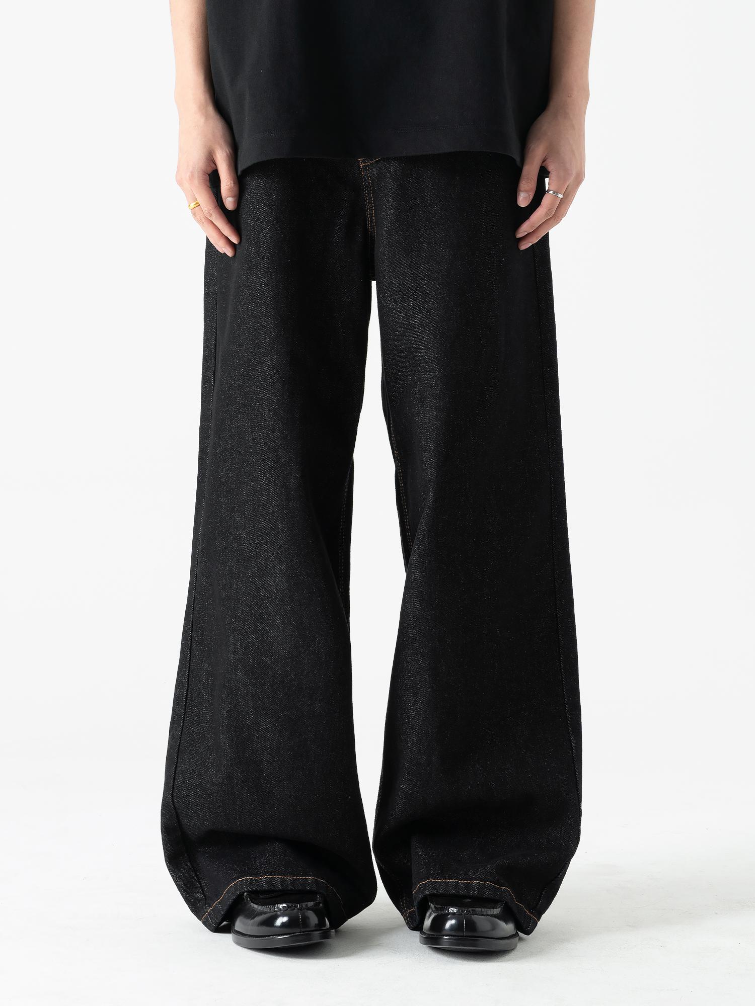 推荐商品：【邓泽鸣同款】新因素 菊花刺绣阔腿美式明线窄幅直筒牛仔裤 X9025252 黑