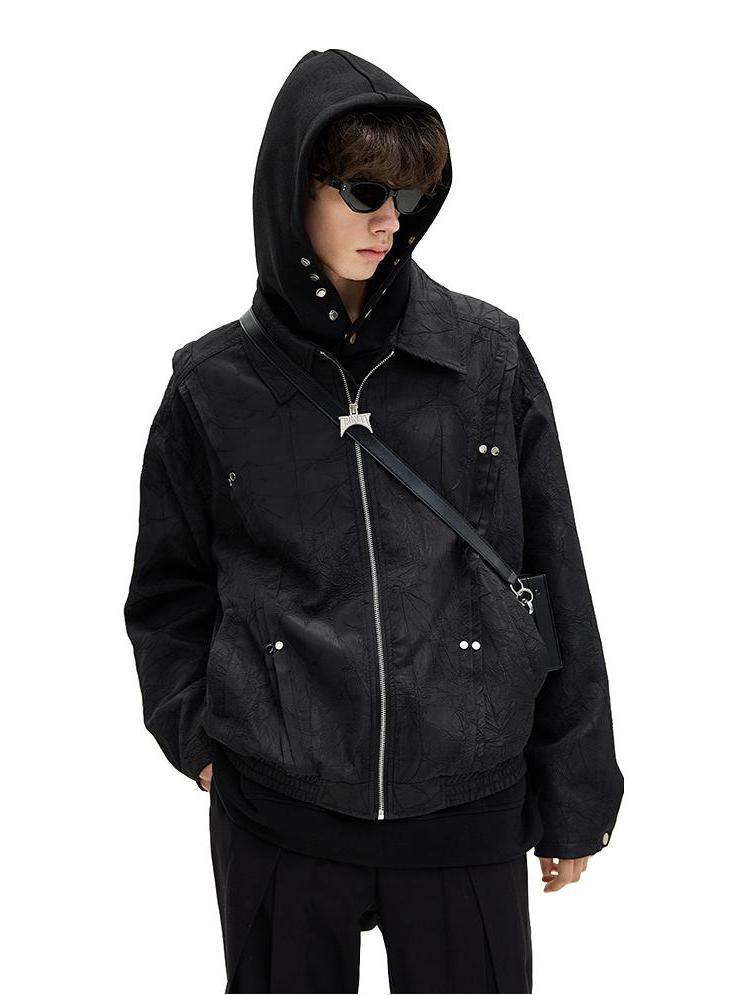 推荐商品：BENMYSHOWER  美式铆钉翻领花纹夹克 男女同款 23QJK7011 黑