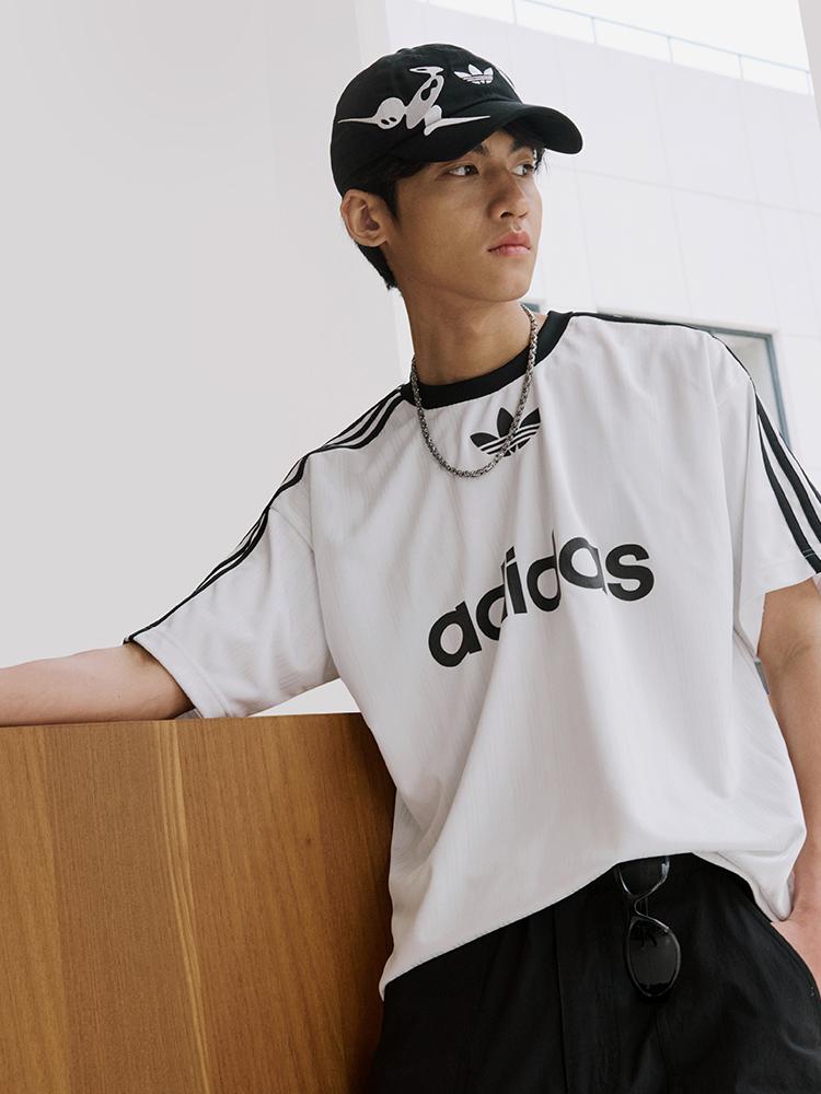 adidas Originals T恤 2024SS 美式足球风野鹤制造透气速干三条纹套头圆领穿搭正肩短袖T恤 IM9459/IU2341 白