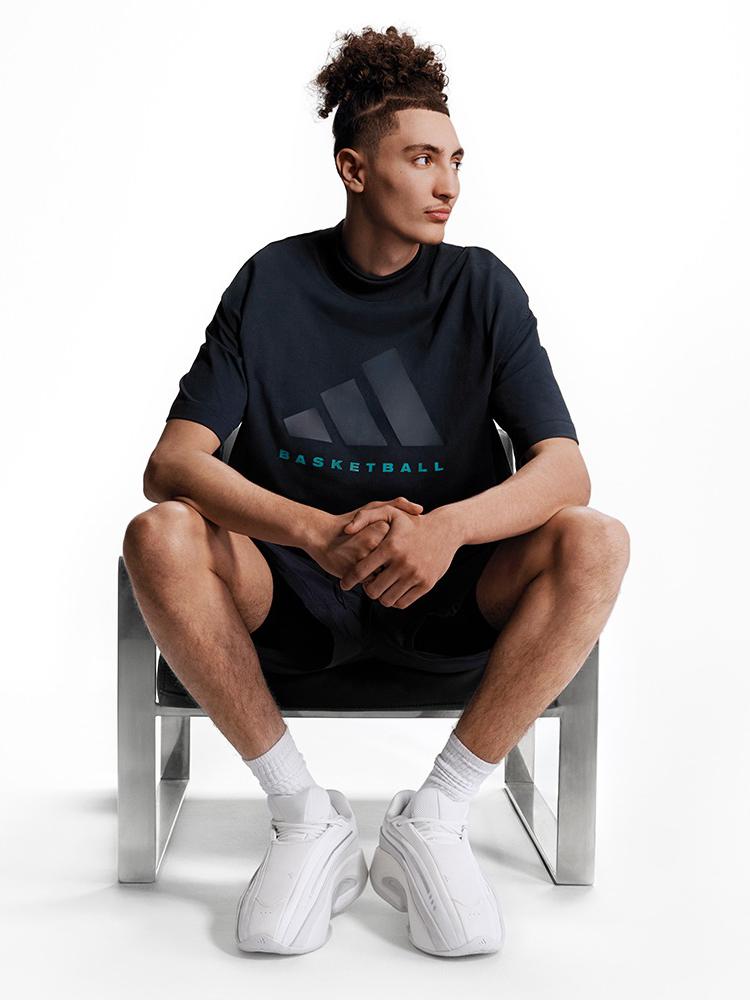 adidas T恤 Chapter 03 BASKETBALL 美式篮球风字母印花半高领五分袖梭织棉质透气纯棉套头衫圆领落肩半截袖短袖T恤 JE3765 JE3764 JN6073 夜空蓝