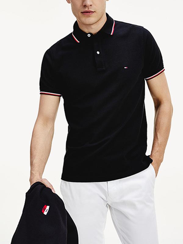 推荐商品：【雷军同款】Tommy Hilfiger 彩领系列双条纹棉质短袖POLO衫 78B2300 黑