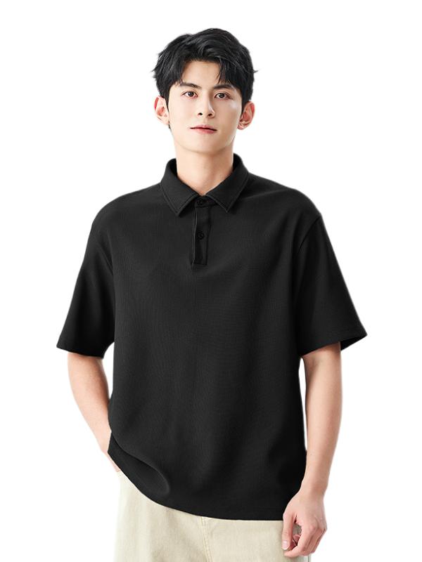 推荐商品：班尼路 S&K系列POLO衫列小华夫格肌理感透气冰丝短袖Polo衫 24PD51-BNL3 黑