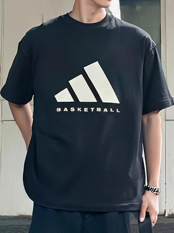 adidas T恤 2025SS 篮球风半截袖梭织柔软亲肤透气字母圆领棉质五分袖快干短袖T恤 JC7834/JY0199 黑