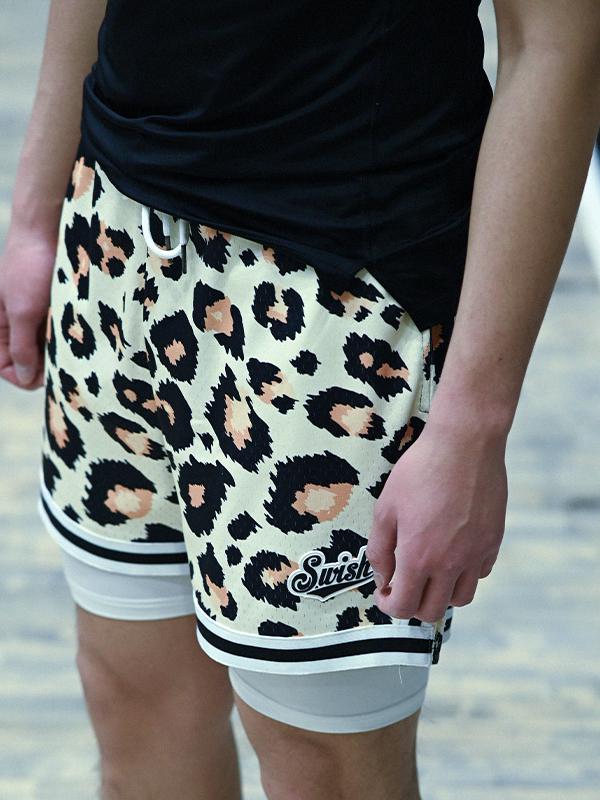 推荐商品：SWISH THE BALL IN 美式假两件豹纹三分运动短裤 ST00607 黄