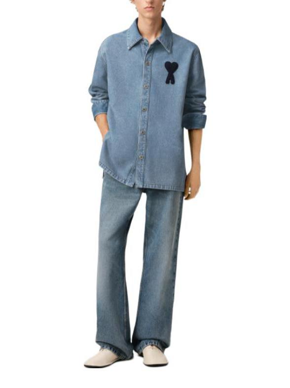 推荐商品：AMIPARIS SS25 水洗纯棉做旧长袖衬衫 HJK275DE0046 做旧蓝