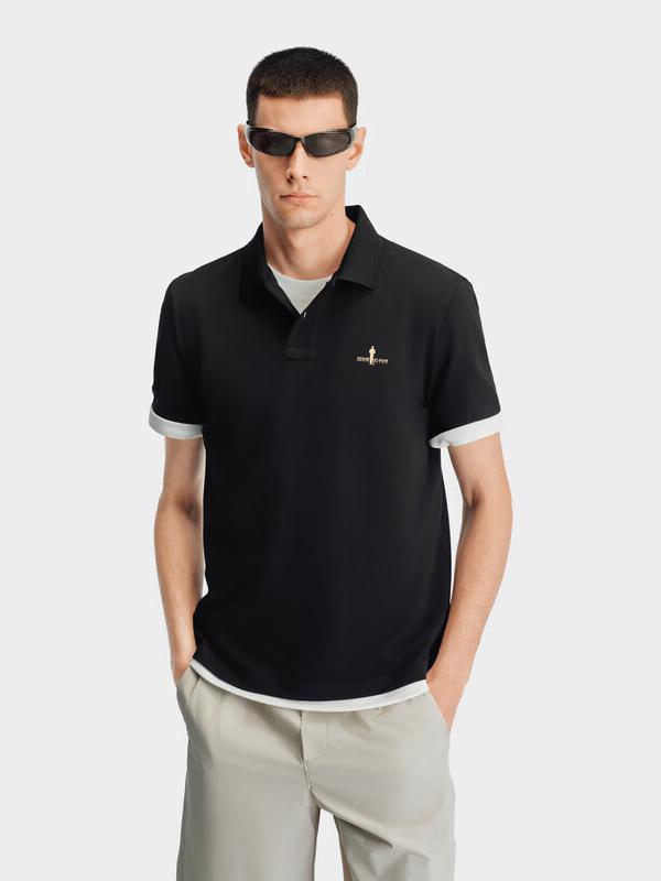 推荐商品：【胡一天同款】比音勒芬 金标系列功能棉系列冰氧吧呼吸棉透气冷感科技蚕丝棉绅士标棉质干爽亲肤翻领小领不易褪色不易变形穿搭短袖Polo衫 362241503 黑