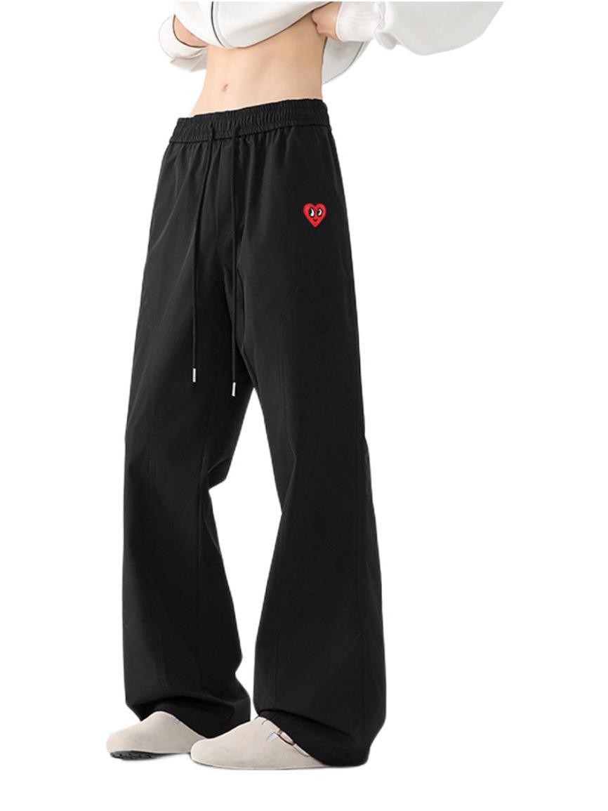 推荐商品：查尔斯桃心 美式斜切冰丝垂感微喇拖地弯刀休闲长裤 JTCH255721 黑/常规