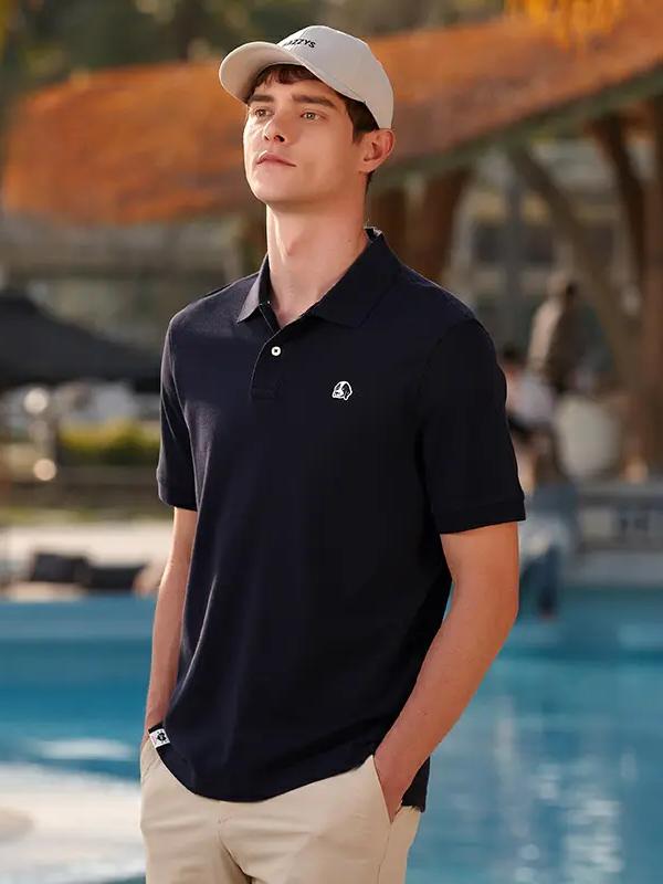 推荐商品：【张新成同款】hazzys 吸湿轻薄凉感翻领短袖POLO衫 ASTZE01BX23 藏青