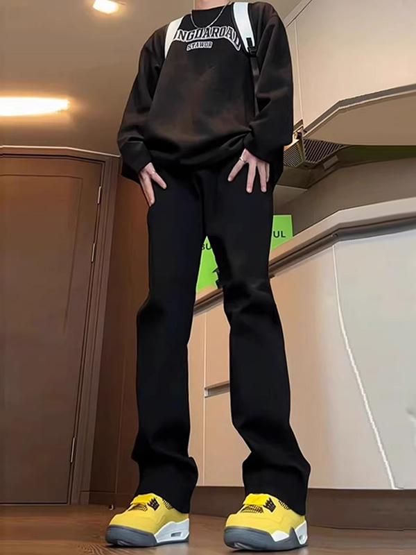 推荐商品：SUNSETMONENT 美式废土风水洗做旧垂感加厚加绒中腰柳叶弯刀复古牛仔长裤 黑