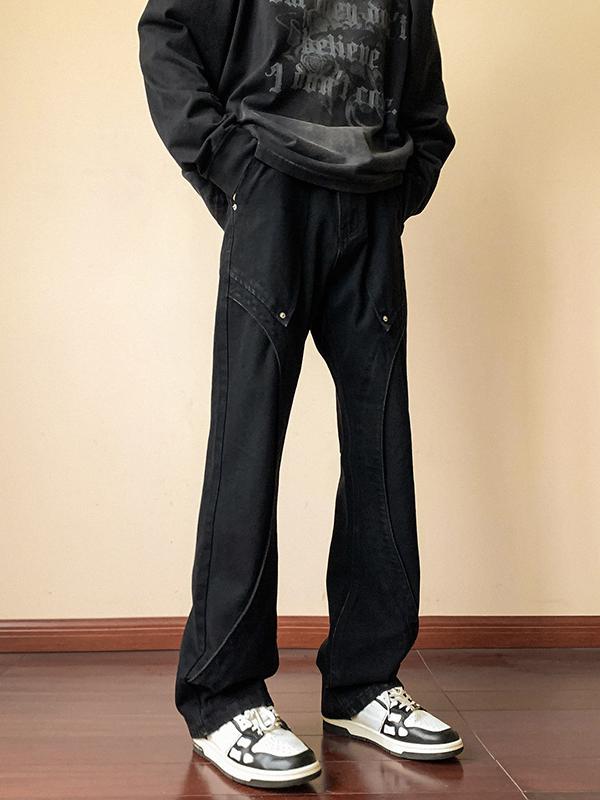 推荐商品：Timpeake 美式纯色直筒微喇牛仔裤 K252 黑色