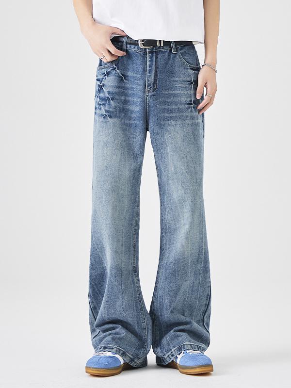 推荐商品：【高杨同款】NAICHA STUDIO 复古美式微喇加长版水洗牛仔裤 ZC-ZC-NC241067 闪电蓝