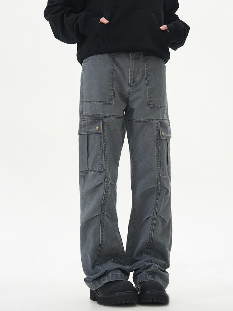 推荐商品：URSGGON 拉链口袋水洗美式褶皱工装裤 UR5016 铁灰