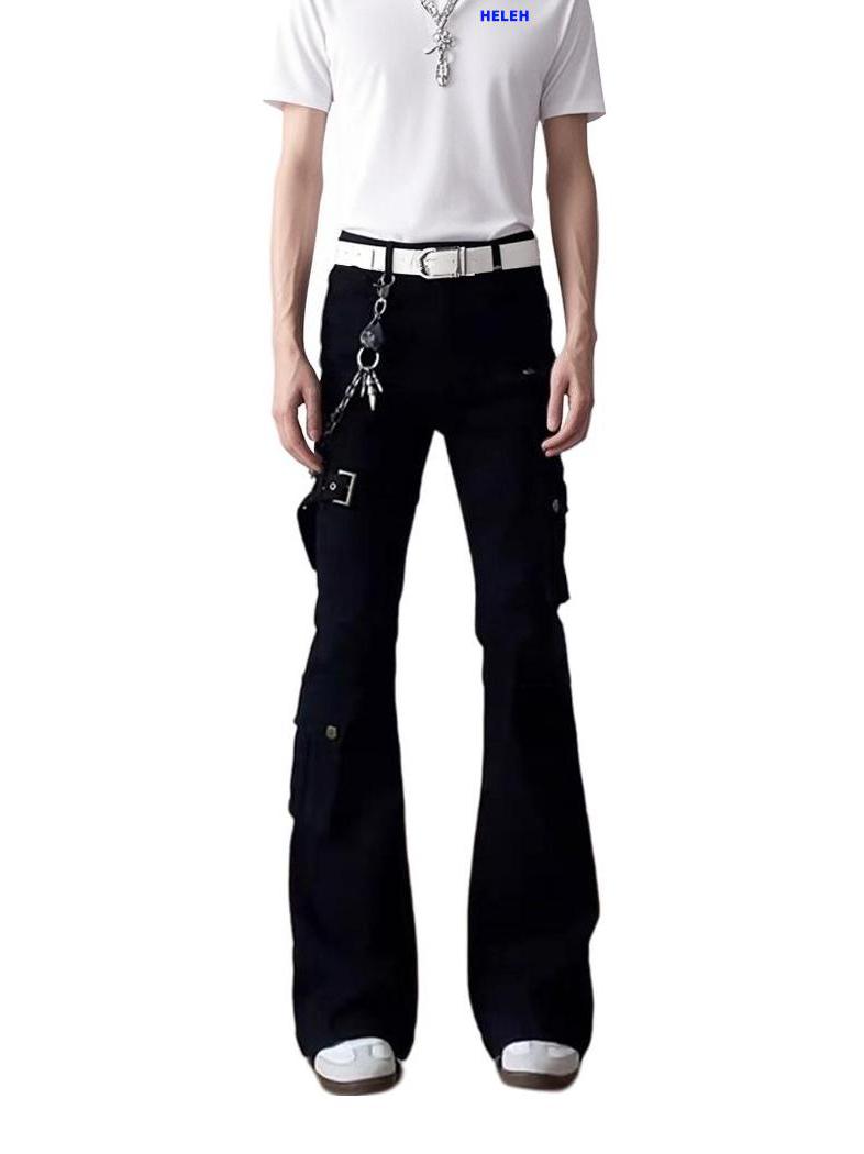 推荐商品：HELEH 弯刀系列微喇透气弹力牛仔裤 HEL23-J303478143 黑