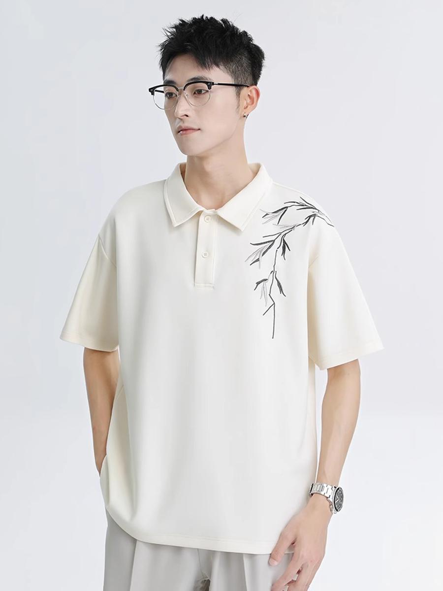 推荐商品：IZKZ 新中式冰丝刺绣短袖Polo衫 T24085 杏