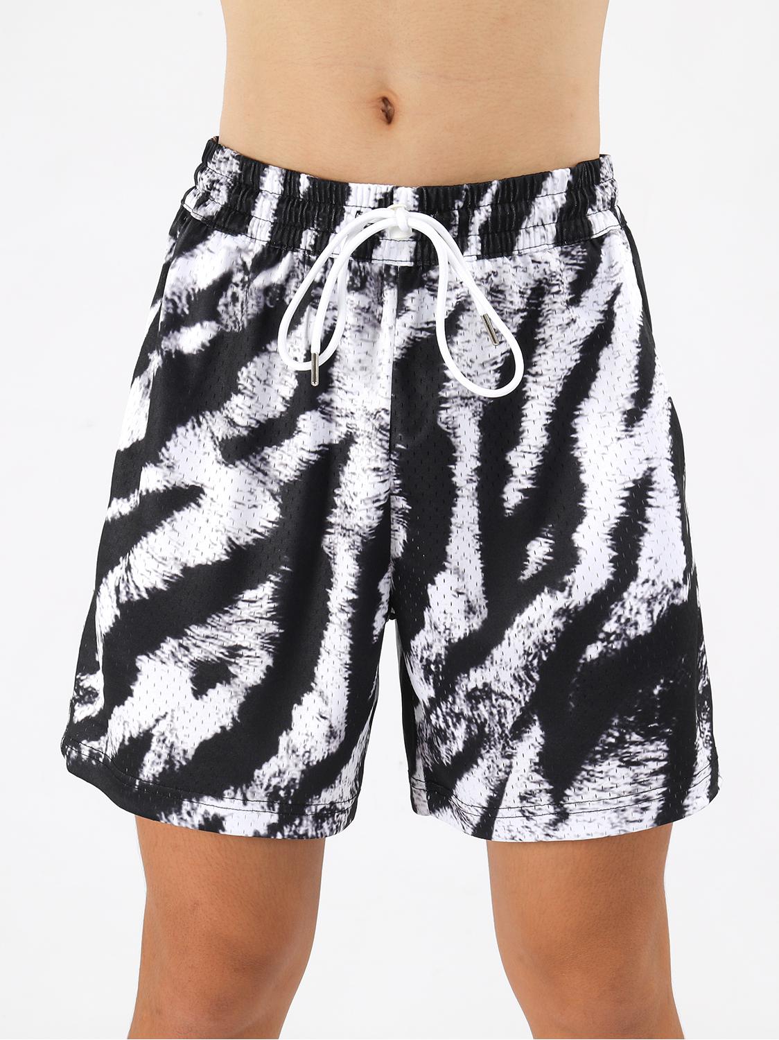 推荐商品：SALICHI 中腰系带满印大网眼速干运动短裤 SALICHI-2402# 黑白