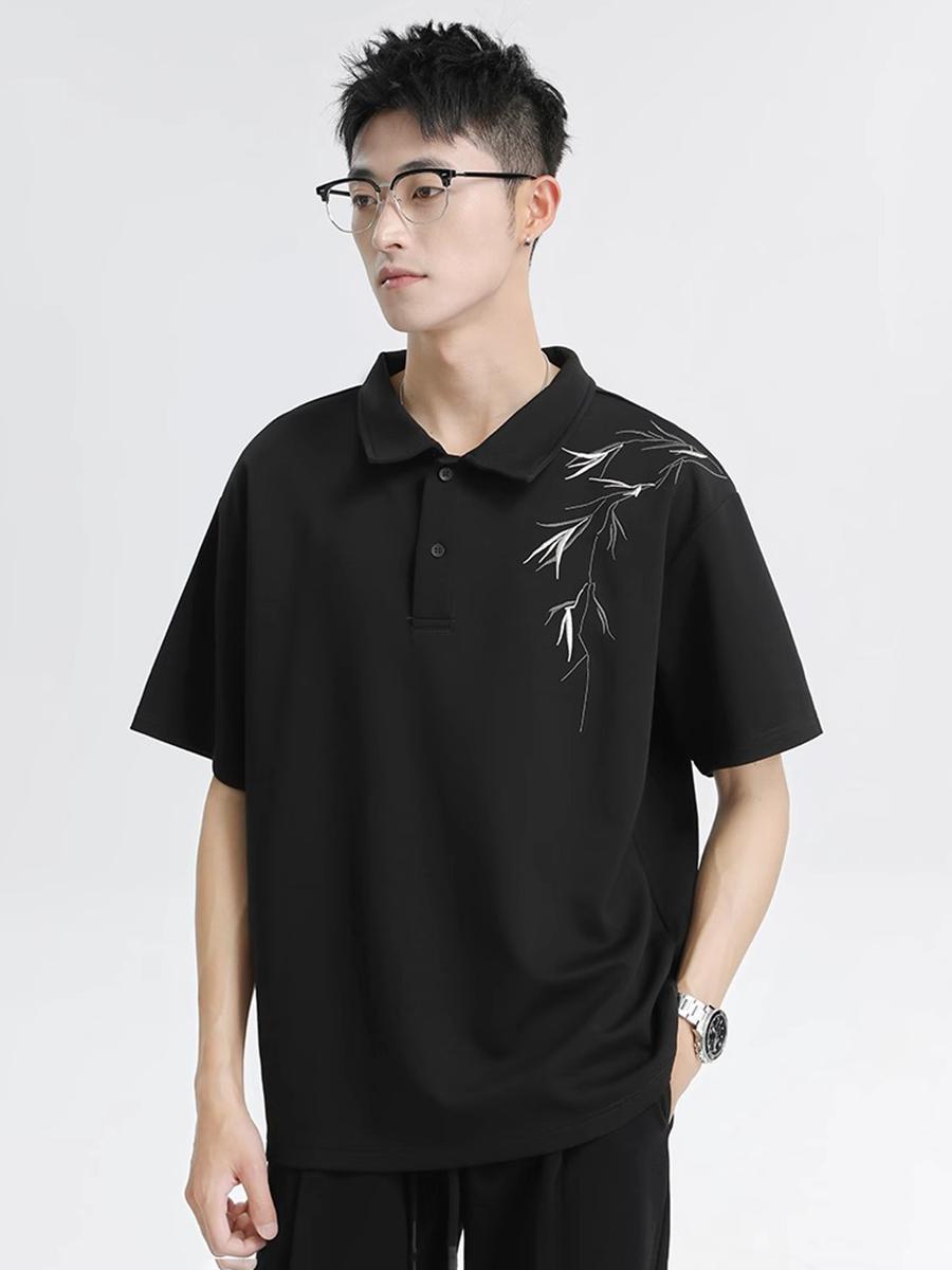 推荐商品：IZKZ 新中式冰丝刺绣短袖Polo衫 T24085 黑