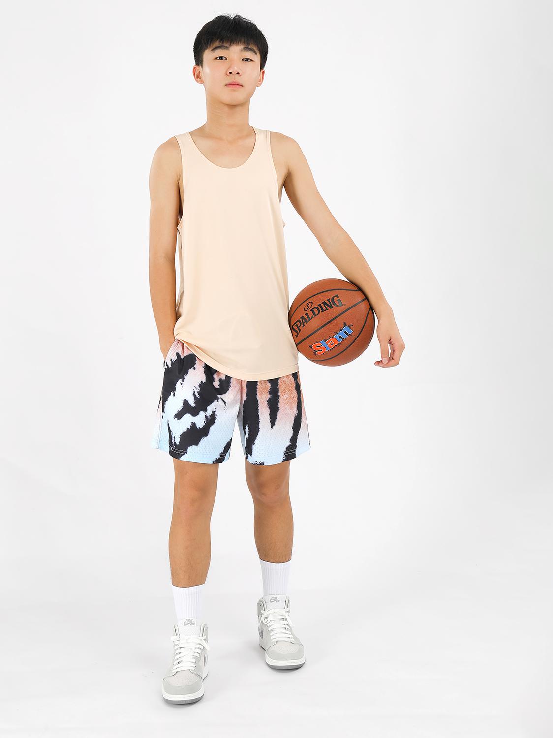 推荐商品：SALICHI 中腰系带满印大网眼速干运动短裤 SALICHI-2402# 蓝黑