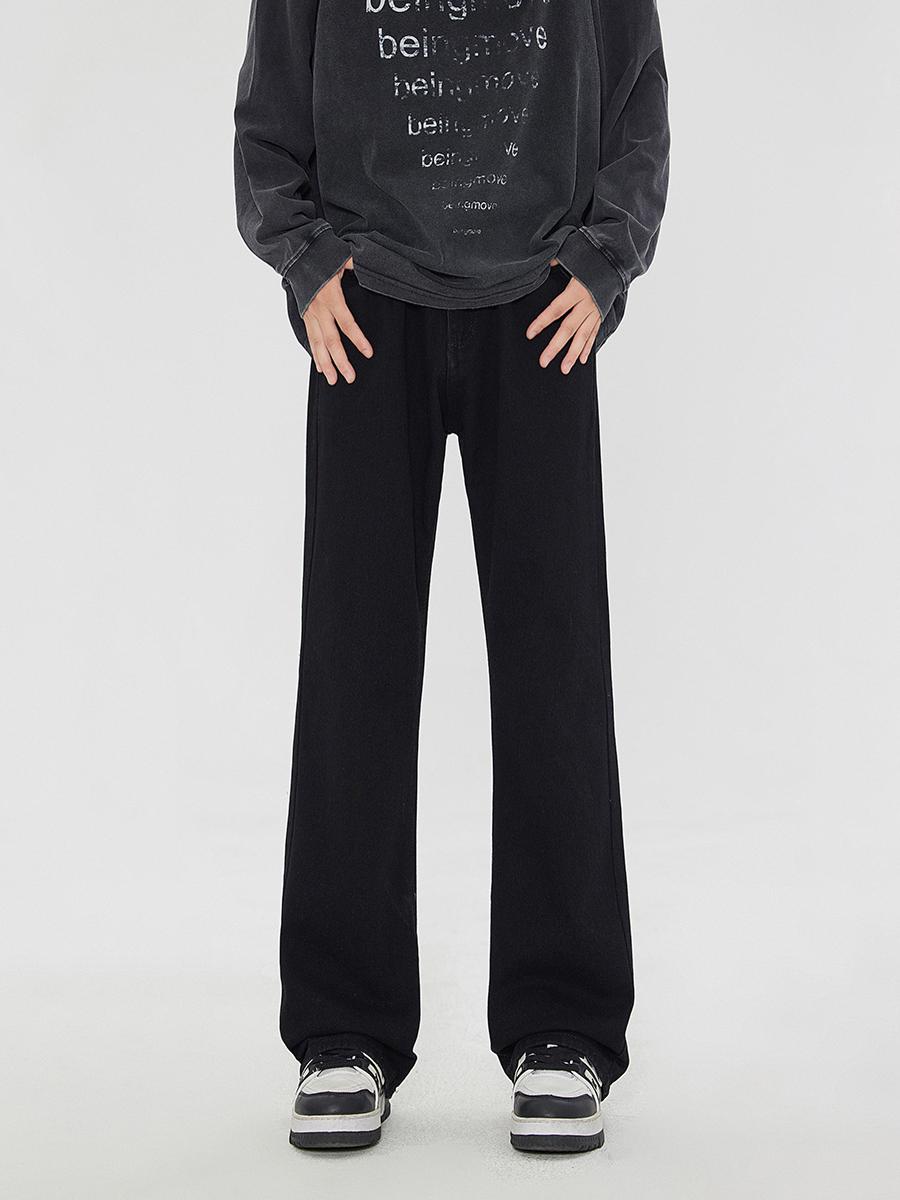 推荐商品：SUNSETMONENT 美式废土风莱赛尔中腰加厚加绒柳叶弯刀学院风修身水洗做旧垂感微喇牛仔裤 SUFT327-7740L 黑