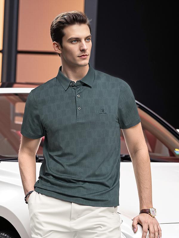 推荐商品：Montagut/梦特娇 透气商务桑蚕丝天丝弹力Polo衫 383113131 茶灰绿