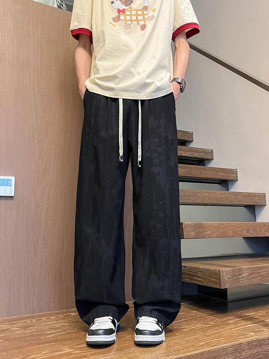 维路雅 扎染垂感冰丝薄款美式直筒休闲长裤 XL-K7036