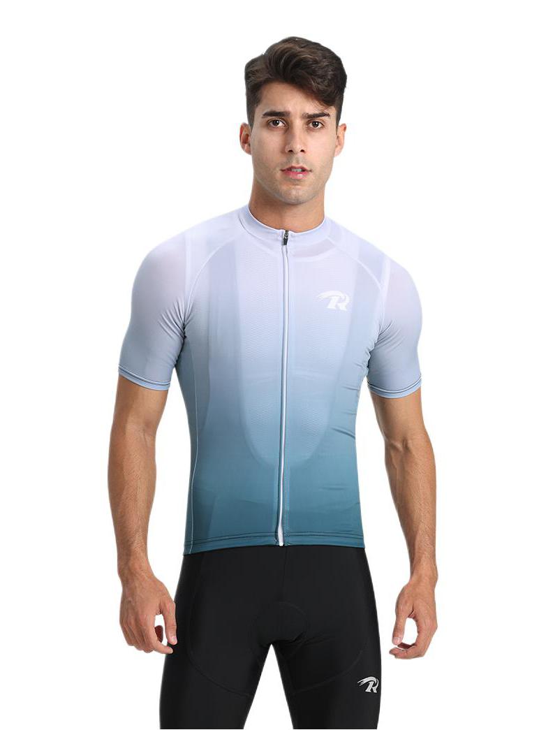 推荐商品：山格 速干透气排汗短袖公路自行车骑行服套装 渐变蓝上衣+黑短款背带裤