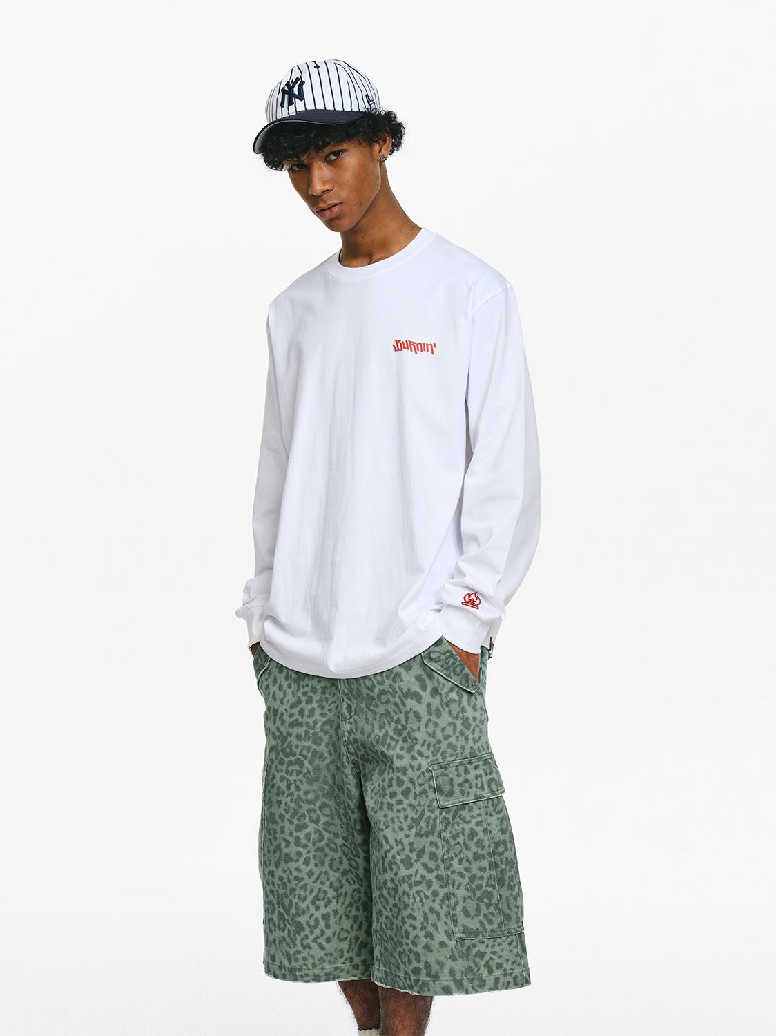 推荐商品：BURNIN 火焰加绒小火苗字母印花重磅纯棉横排圆领长袖T恤 81222212129 白