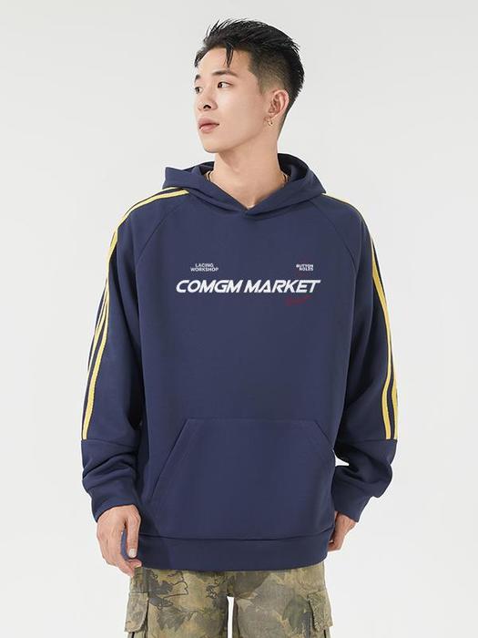 推荐商品:COMGM 字母印花条纹撞色拼接套头美式连帽卫衣 男女同款 COM-BT-9322 深蓝