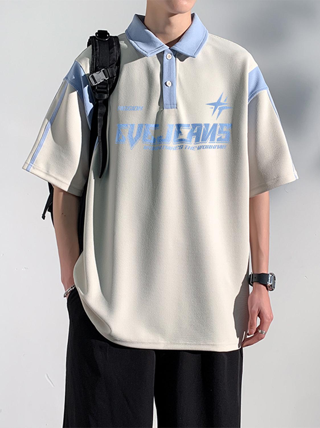 推荐商品：依文 学院风美式复古条纹拼接短袖Polo衫 SWYW8816YY01 杏