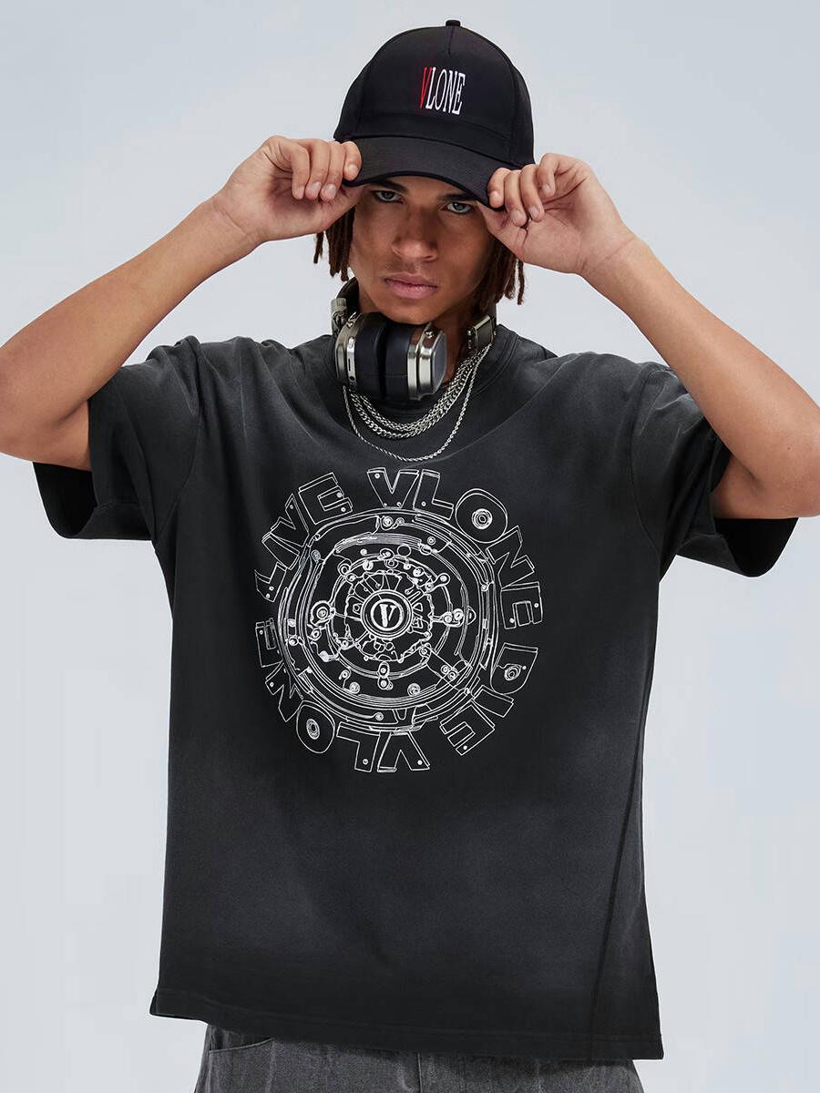 推荐商品：【张极同款】VLONE 做旧水洗印花圆领短袖T恤 VLTE25012 黑白