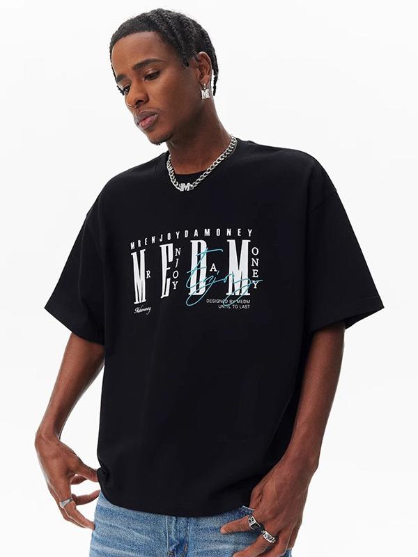 推荐商品：【赖美云同款】MEDM 美式复古字母圆领短袖T恤 黑