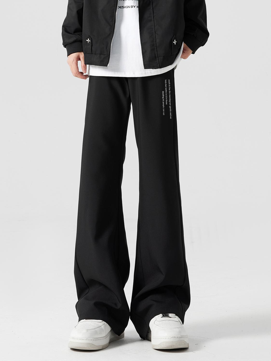 推荐商品：MiiOW/猫人  美式中性慵懒风学院风高级感微喇直筒中腰阔腿系带垂感西装裤 MR-FRQP-K53 黑