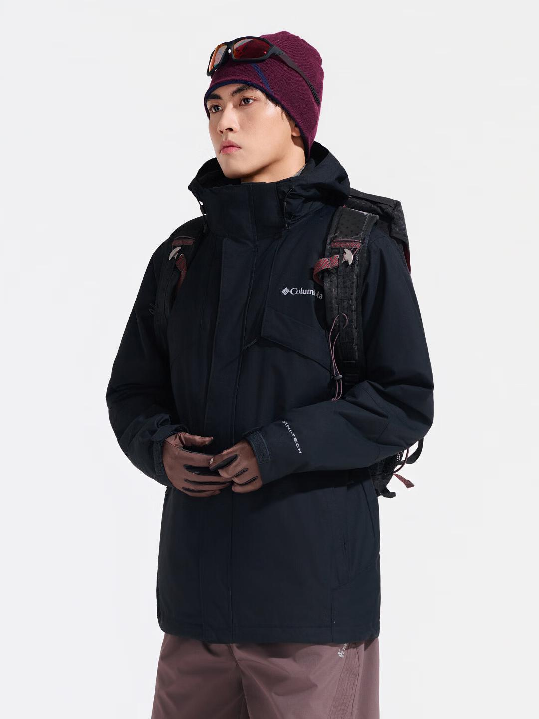 Columbia 城市户外系列远足银点热能防水防风加厚保暖摇粒绒耐磨三合一抓绒内胆可拆卸拉链连帽冲锋衣 WE1273 黑/抓绒内胆/三合一