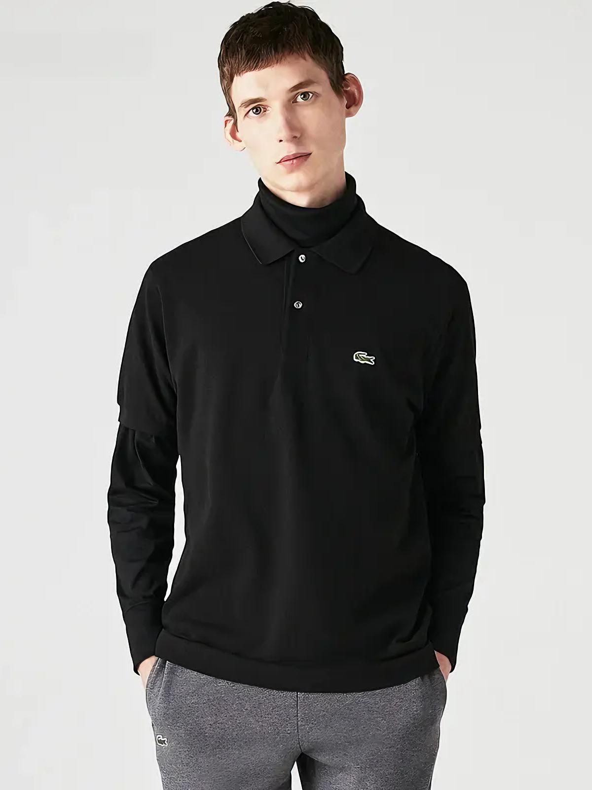 推荐商品：【德约科维奇同款】LACOSTE/鳄鱼 徽标凸纹纯棉网球短袖Polo L1212 黑/鳄鱼